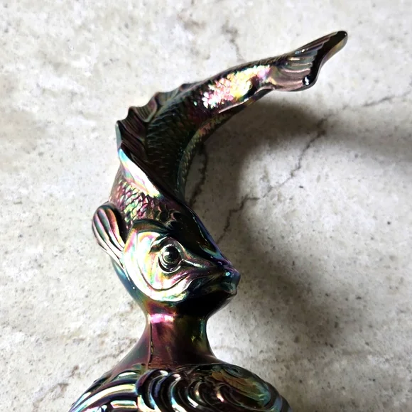 Fenton Carnival Iridescent Glass Fish Figurine Leaping Jumping Koi